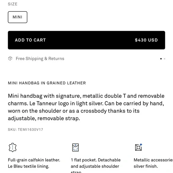 Brand New Rare Le Tanneur Mini Emilie Bag in Grained Leather - Picture 5 of 5